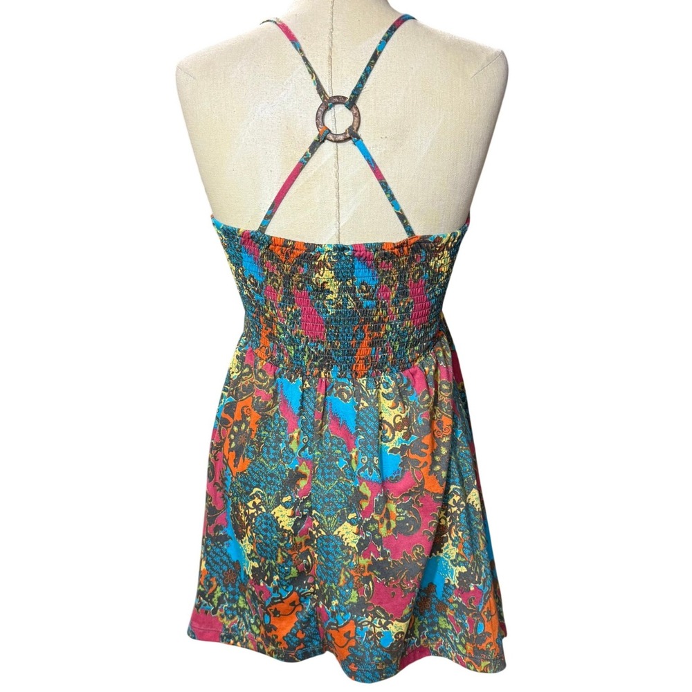 Weavers L Smocked Babydoll Halter Top Colorful Handkerchief Boho Summer Y2K Cute - Picture 4 of 9